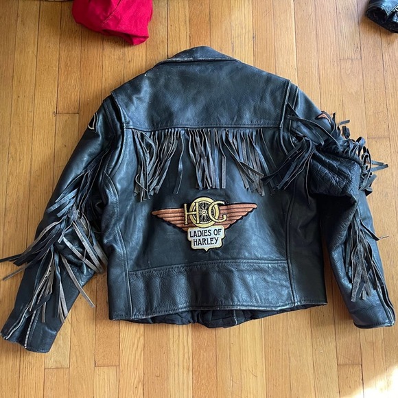80s Vintage Fringe Motorcycle Jacket w Harley Patches - Picture 9 of 9